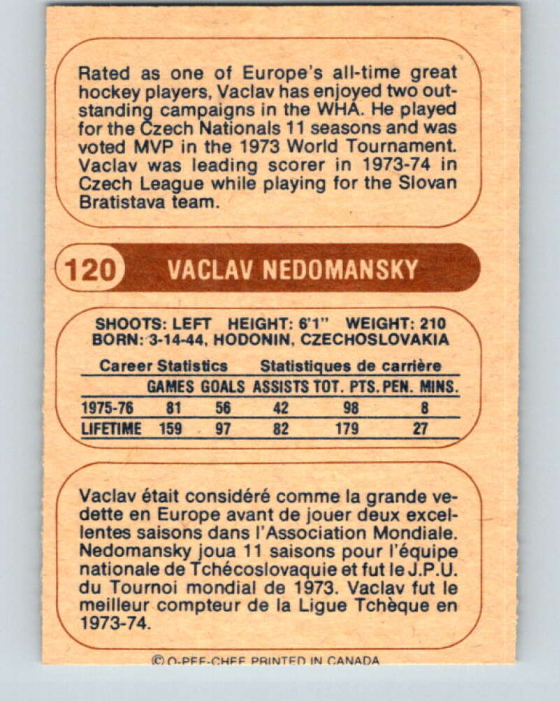 1976-77 WHA O-Pee-Chee #120 Vaclav Nedomansky  Birmingham Bulls  V7781