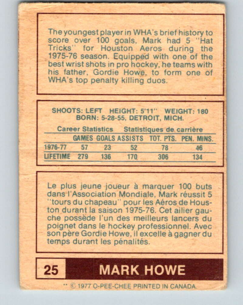1977-78 WHA O-Pee-Chee #25 Mark Howe  New England Whalers  V7845