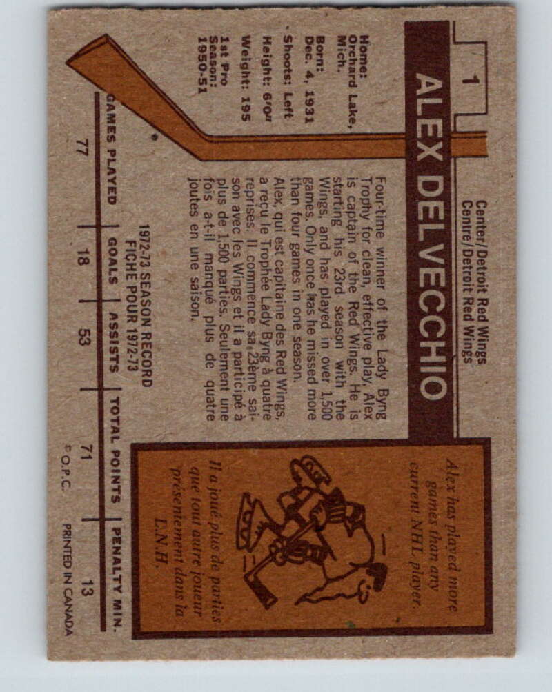 1973-74 O-Pee-Chee #1 Alex Delvecchio  Detroit Red Wings  V7918