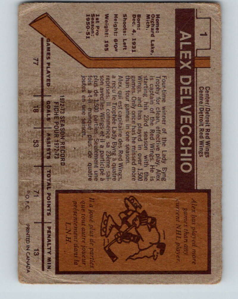 1973-74 O-Pee-Chee #1 Alex Delvecchio  Detroit Red Wings  V7920