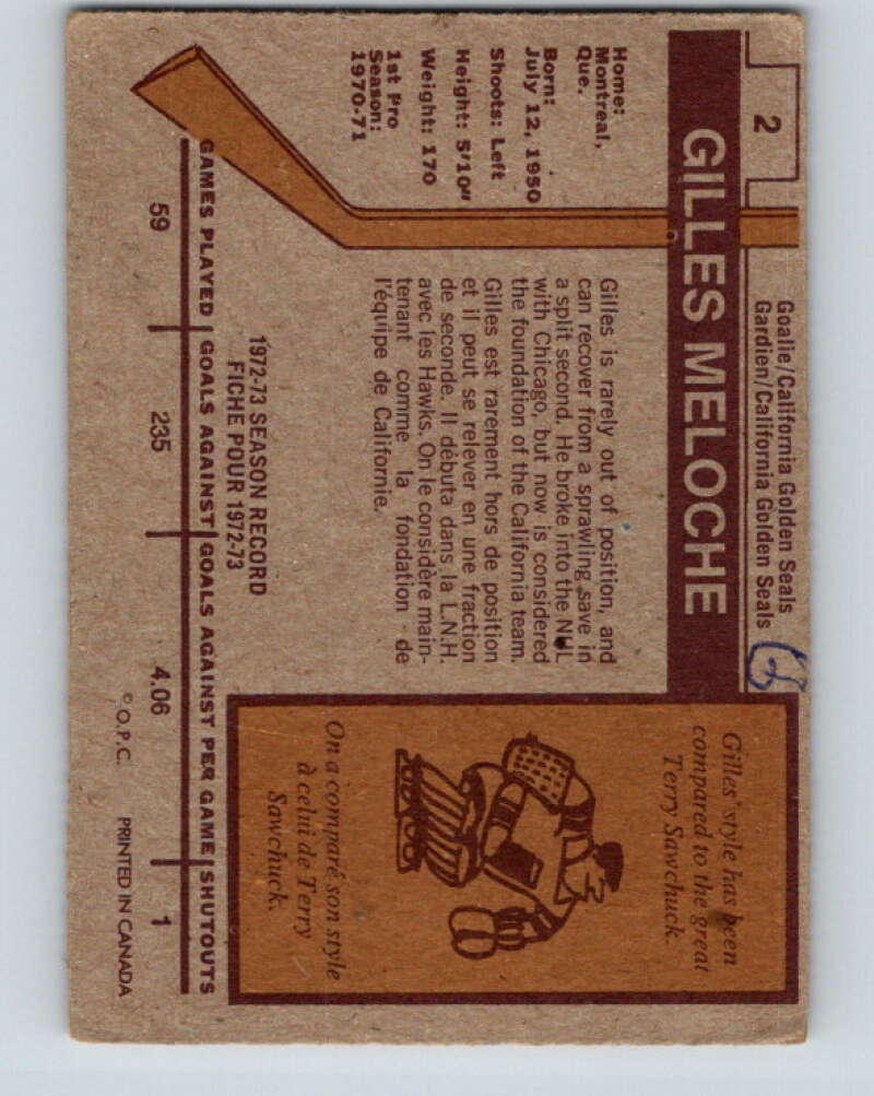 1973-74 O-Pee-Chee #2 Gilles Meloche  California Golden Seals  V7923