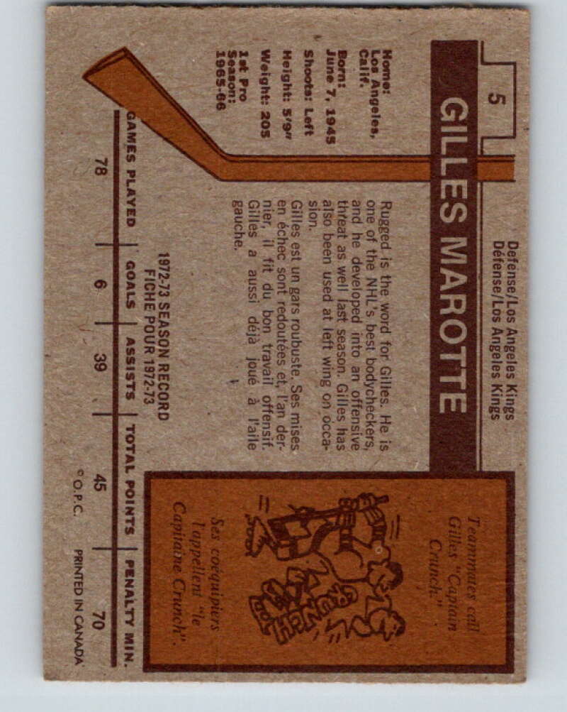 1973-74 O-Pee-Chee #5 Gilles Marotte  Los Angeles Kings  V7935