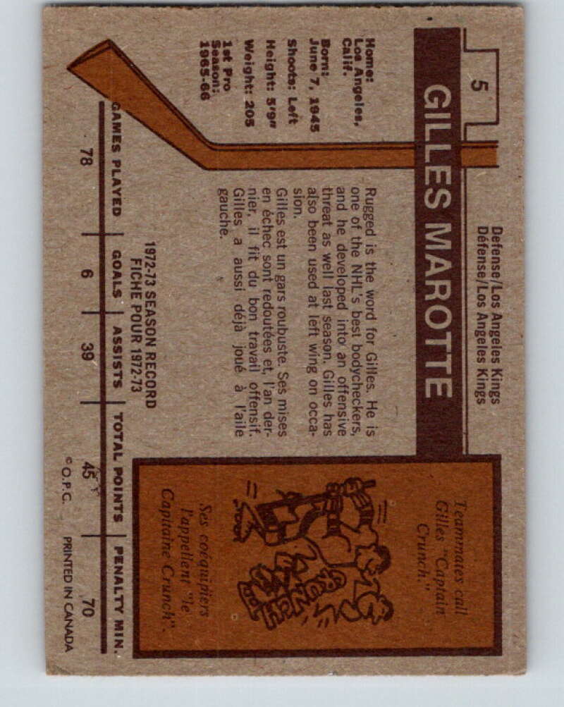 1973-74 O-Pee-Chee #5 Gilles Marotte  Los Angeles Kings  V7936