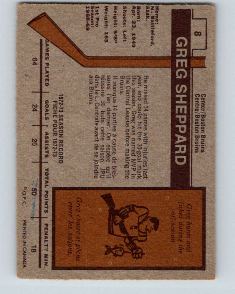 1973-74 O-Pee-Chee #8 Gregg Sheppard  Boston Bruins  V7949