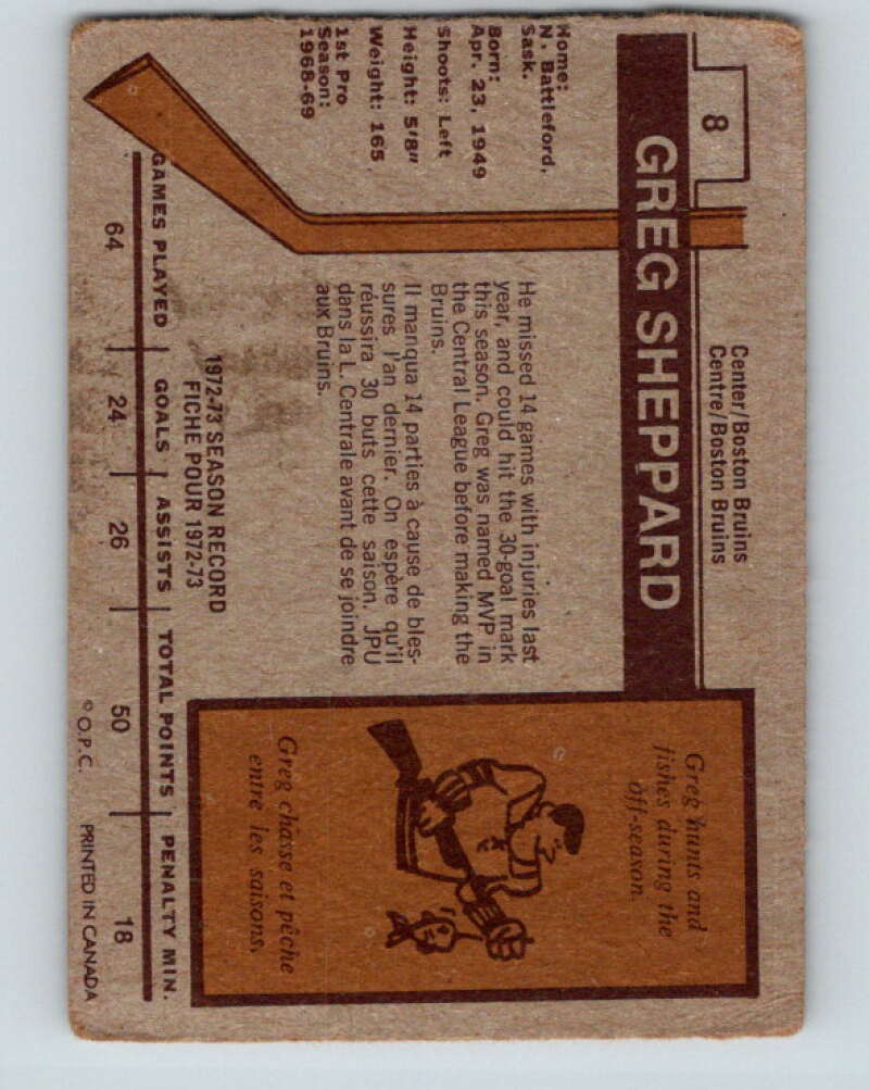 1973-74 O-Pee-Chee #8 Gregg Sheppard  Boston Bruins  V7950
