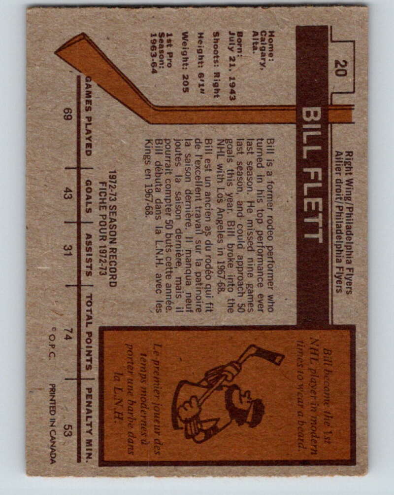 1973-74 O-Pee-Chee #20 Bill Flett  Philadelphia Flyers  V7997