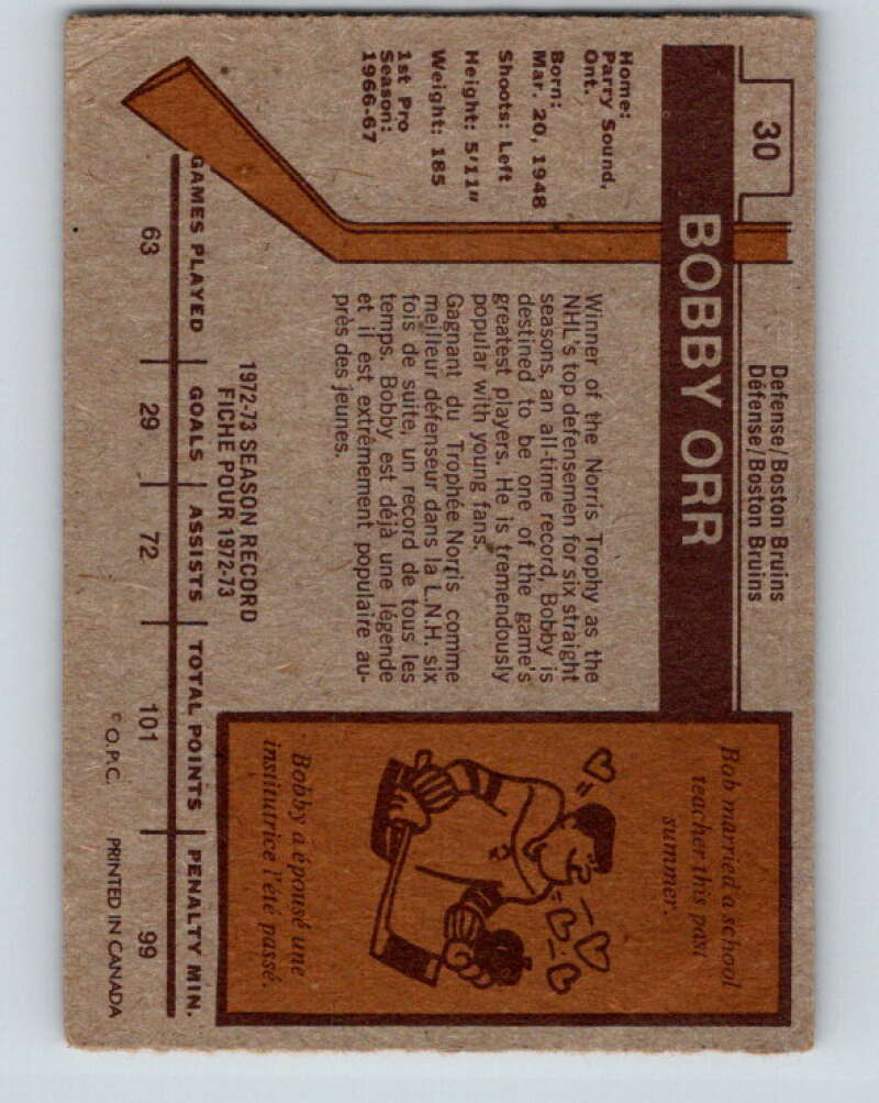 1973-74 O-Pee-Chee #30 Bobby Orr  Boston Bruins  V8045
