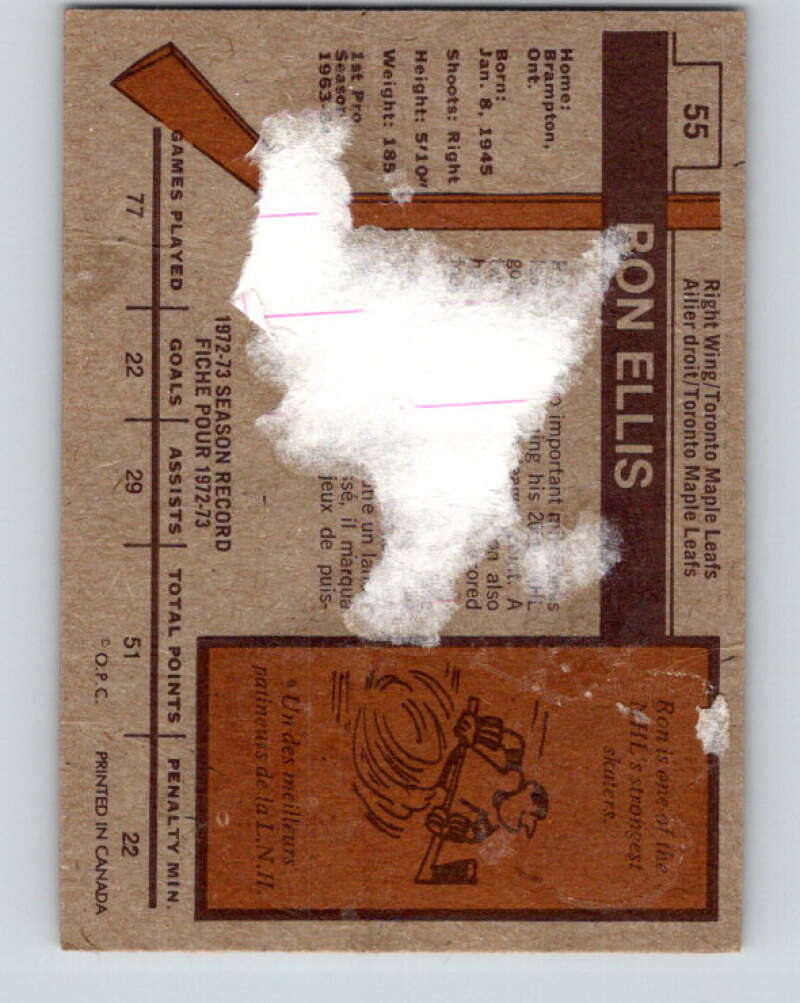 1973-74 O-Pee-Chee #55 Ron Ellis  Toronto Maple Leafs  V8145
