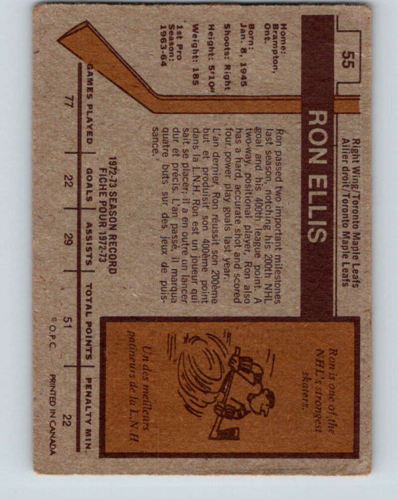 1973-74 O-Pee-Chee #55 Ron Ellis  Toronto Maple Leafs  V8149