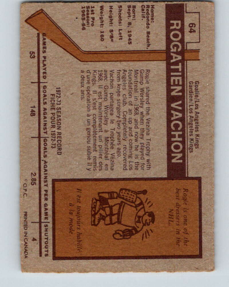 1973-74 O-Pee-Chee #64 Rogie Vachon  Los Angeles Kings  V8185