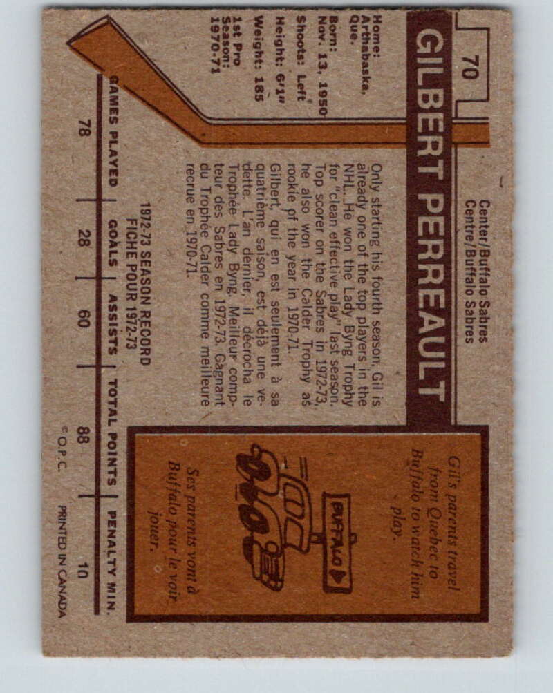 1973-74 O-Pee-Chee #70 Gilbert Perreault  Buffalo Sabres  V8209