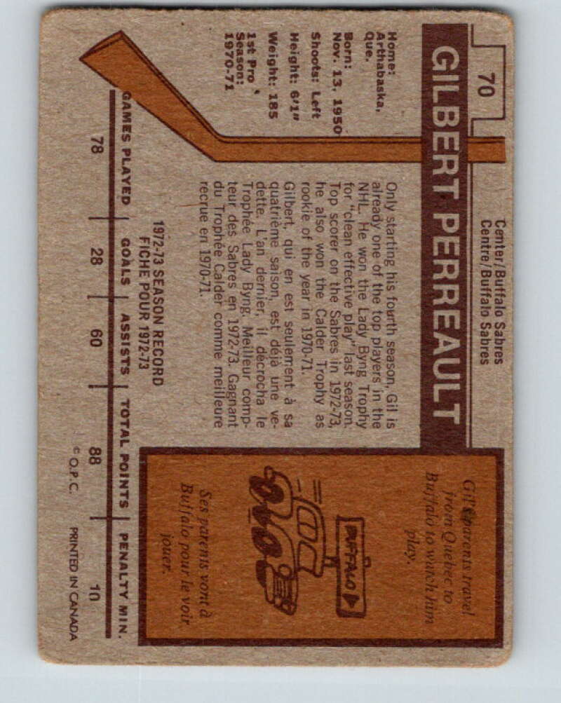 1973-74 O-Pee-Chee #70 Gilbert Perreault  Buffalo Sabres  V8211