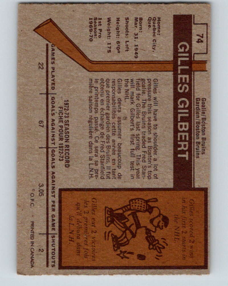1973-74 O-Pee-Chee #74 Gilles Gilbert  RC Rookie Boston Bruins  V8226