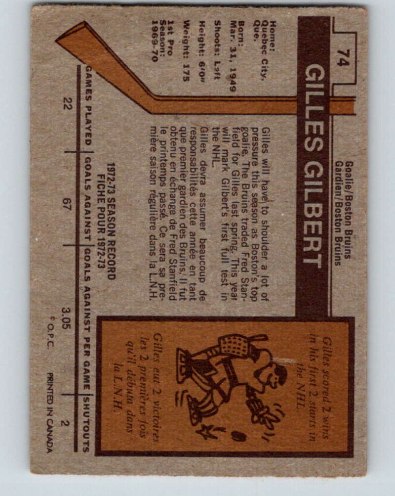 1973-74 O-Pee-Chee #74 Gilles Gilbert  RC Rookie Boston Bruins  V8230
