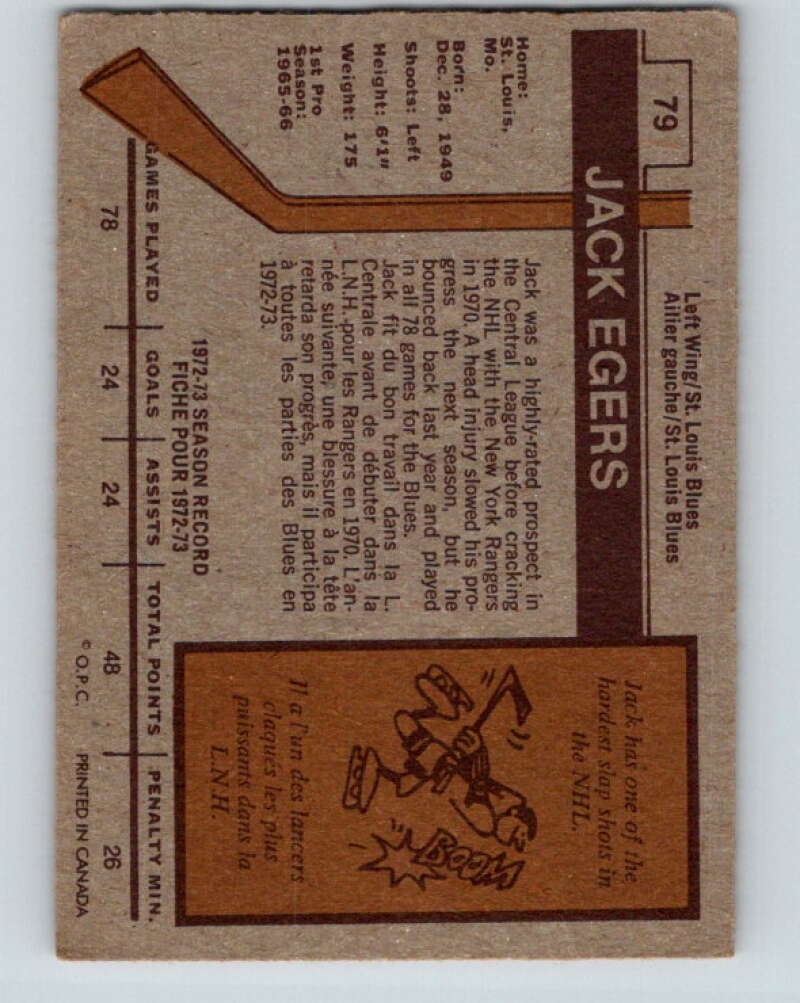 1973-74 O-Pee-Chee #79 Jack Egers  St. Louis Blues  V8254