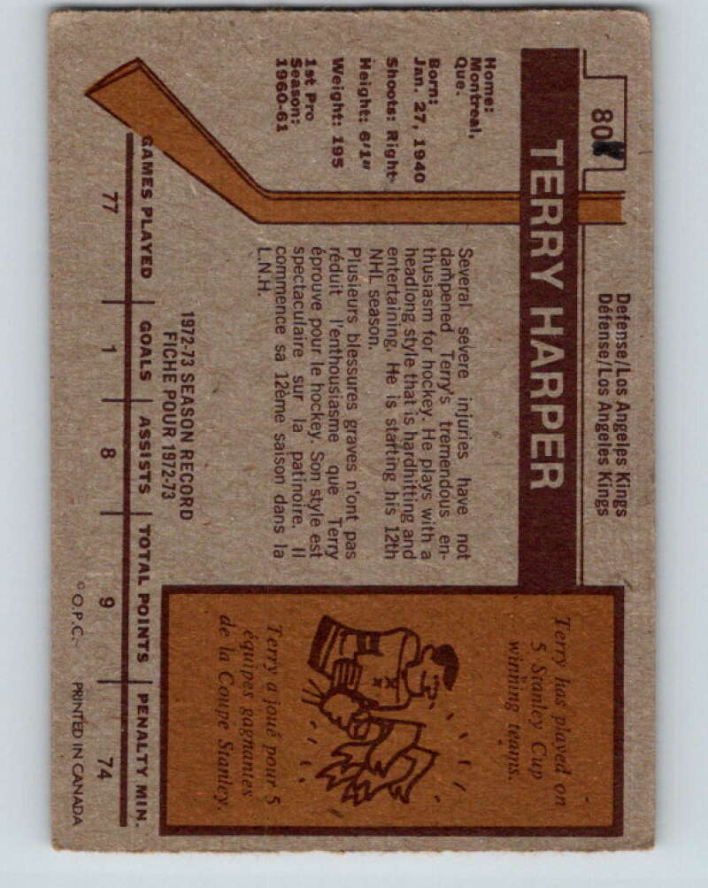 1973-74 O-Pee-Chee #80 Terry Harper  Los Angeles Kings  V8257