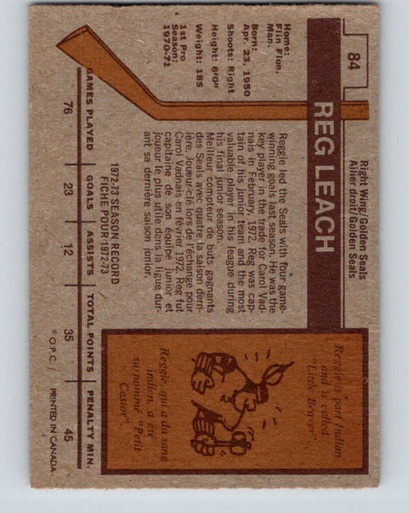 1973-74 O-Pee-Chee #84 Reggie Leach  California Golden Seals  V8275