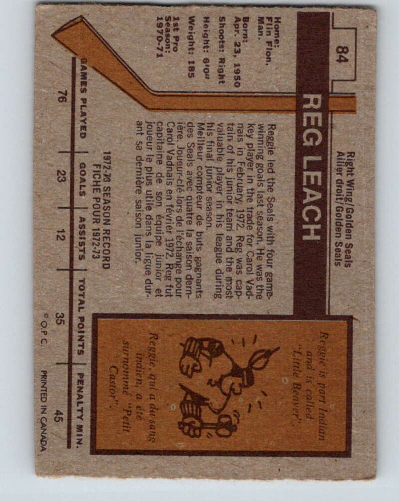 1973-74 O-Pee-Chee #84 Reggie Leach  California Golden Seals  V8277