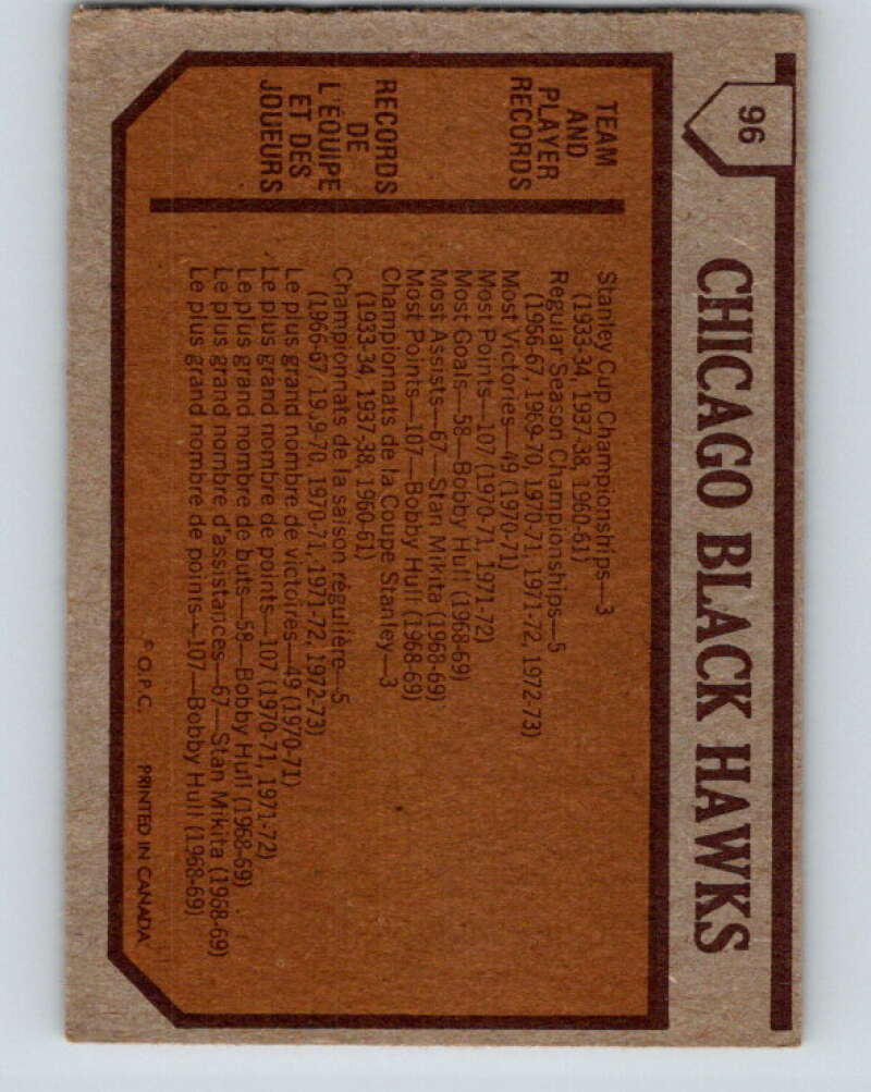 1973-74 O-Pee-Chee #96 Blackhawks Team  Chicago Blackhawks  V8316