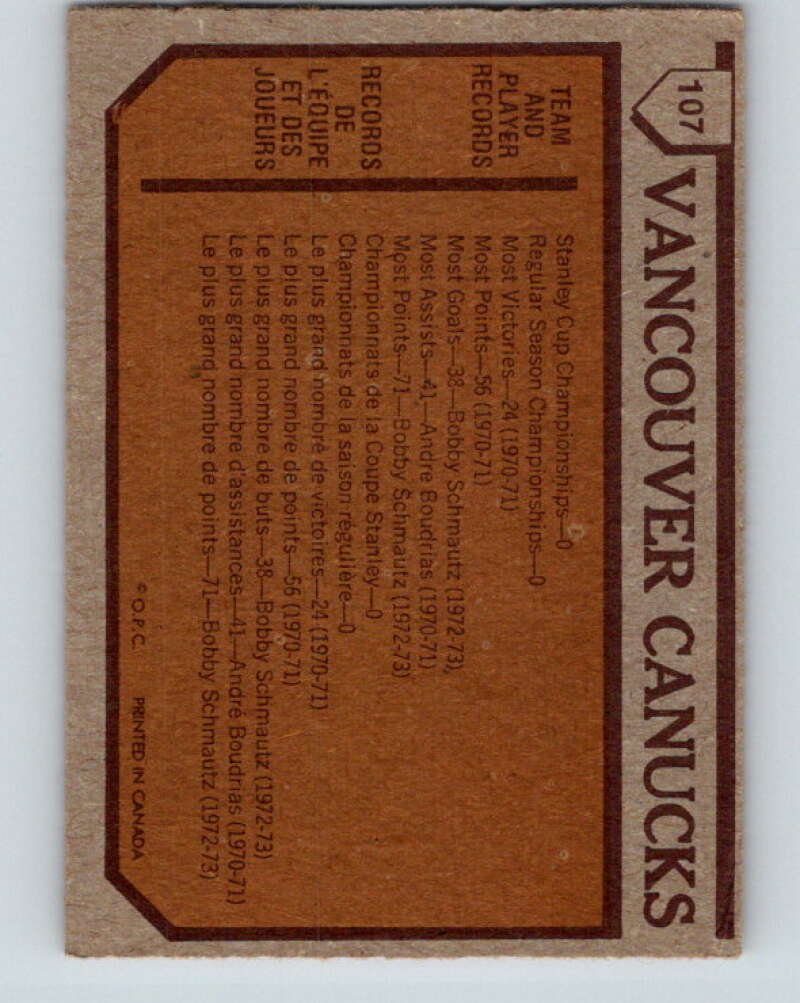 1973-74 O-Pee-Chee #107 Canucks Team  Vancouver Canucks  V8342