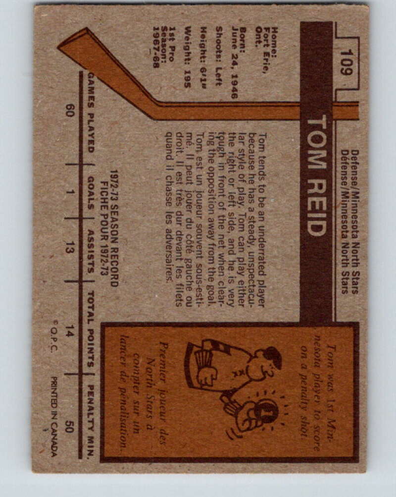 1973-74 O-Pee-Chee #109 Tom Reid  Minnesota North Stars  V8349