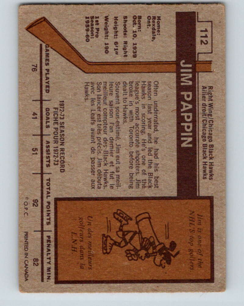 1973-74 O-Pee-Chee #112 Jim Pappin  Chicago Blackhawks  V8360