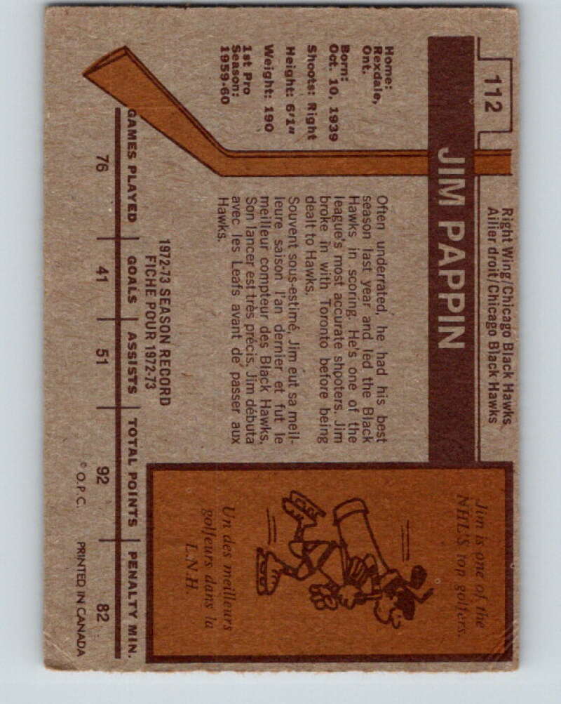 1973-74 O-Pee-Chee #112 Jim Pappin  Chicago Blackhawks  V8361