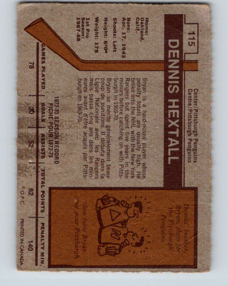 1973-74 O-Pee-Chee #115 Dennis Hextall UER  Minnesota North Stars  V8369