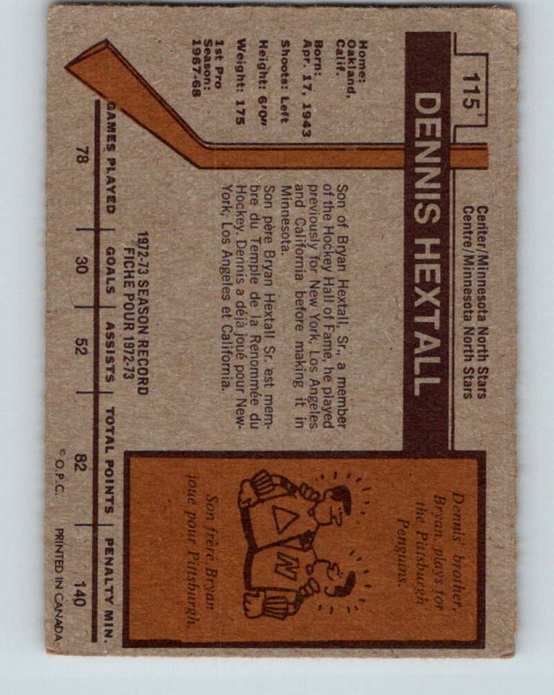 1973-74 O-Pee-Chee #115 Dennis Hextall UER  Minnesota North Stars  V8370