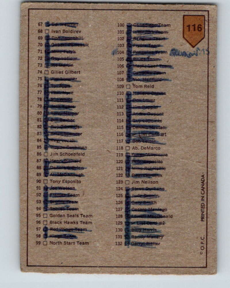 1973-74 O-Pee-Chee #116 Checklist   V8374
