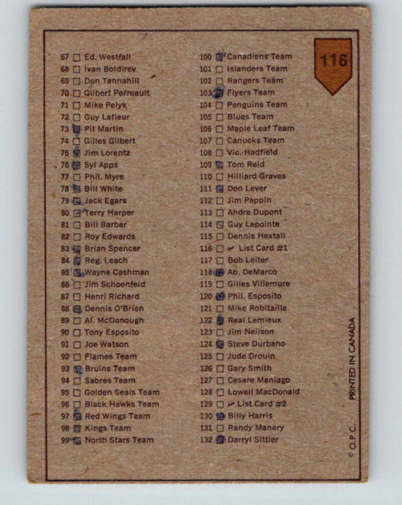1973-74 O-Pee-Chee #116 Checklist   V8375