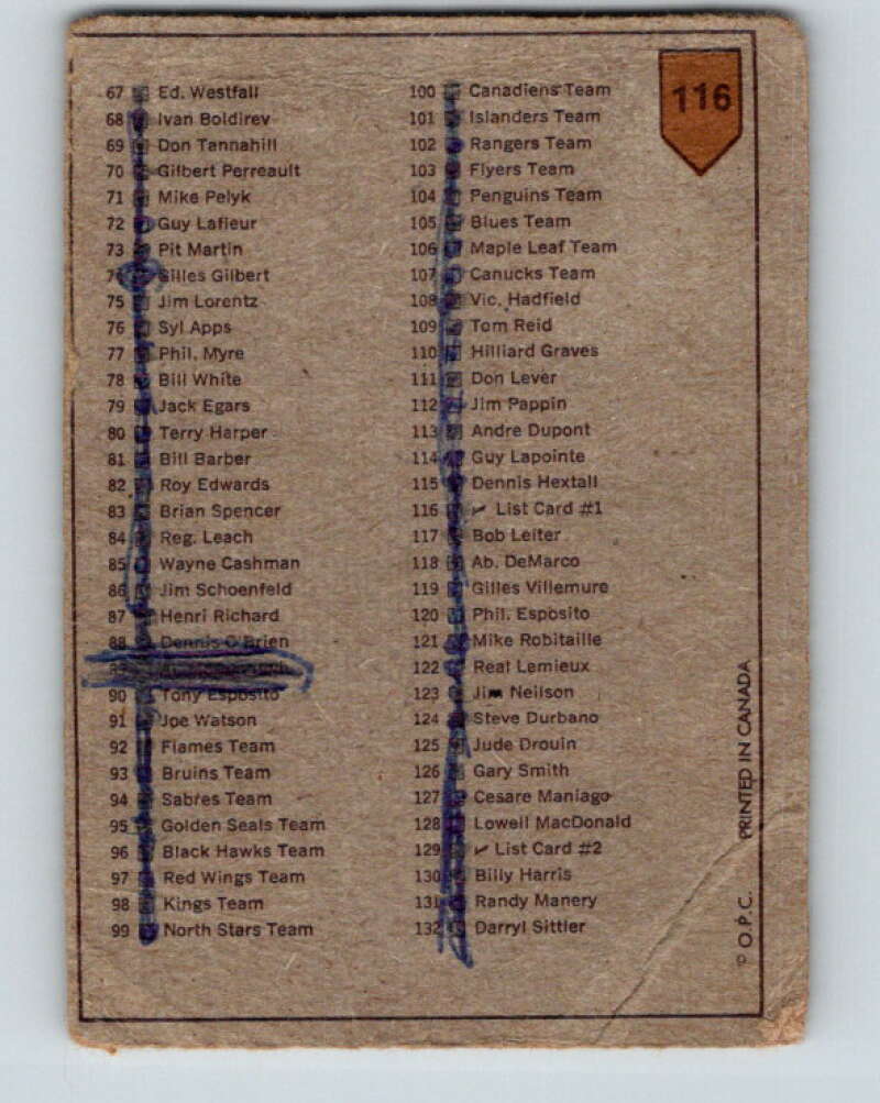 1973-74 O-Pee-Chee #116 Checklist   V8379