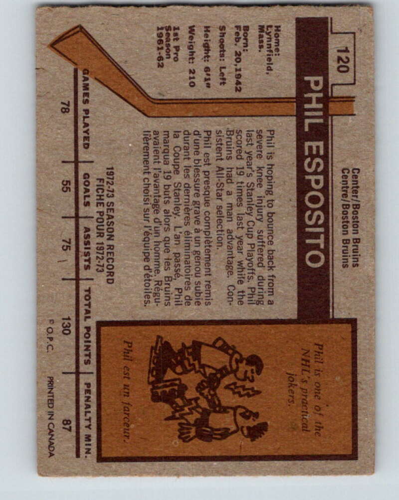 1973-74 O-Pee-Chee #120 Phil Esposito  Boston Bruins  V8388