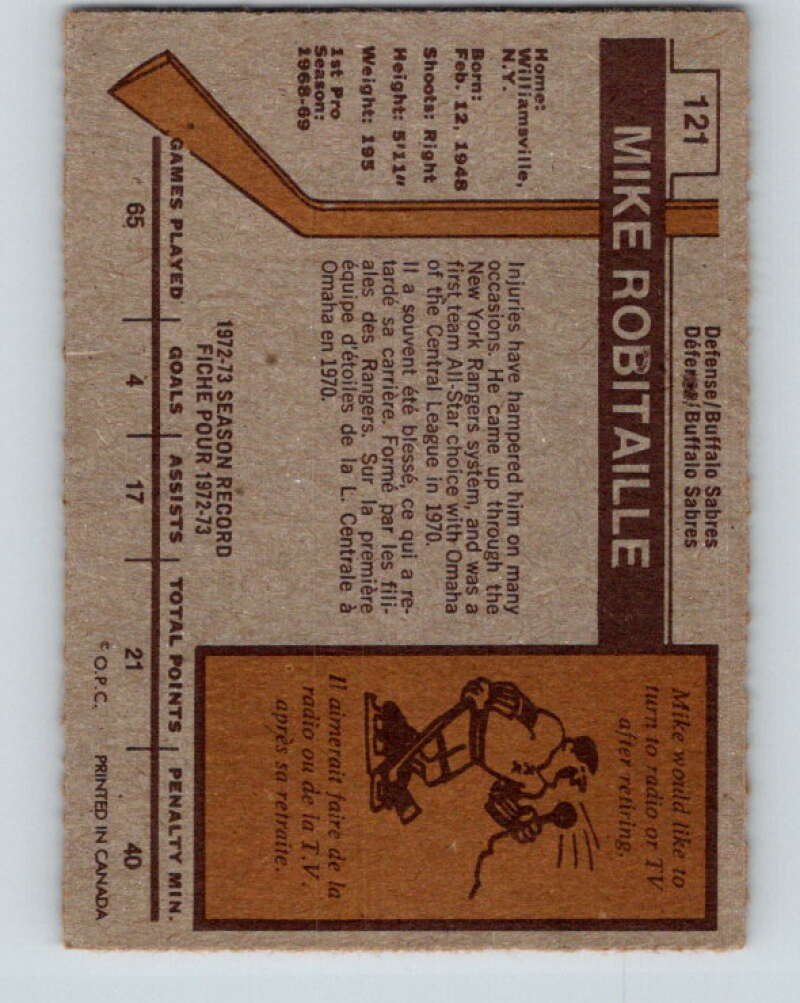 1973-74 O-Pee-Chee #121 Mike Robitaille  Buffalo Sabres  V8393