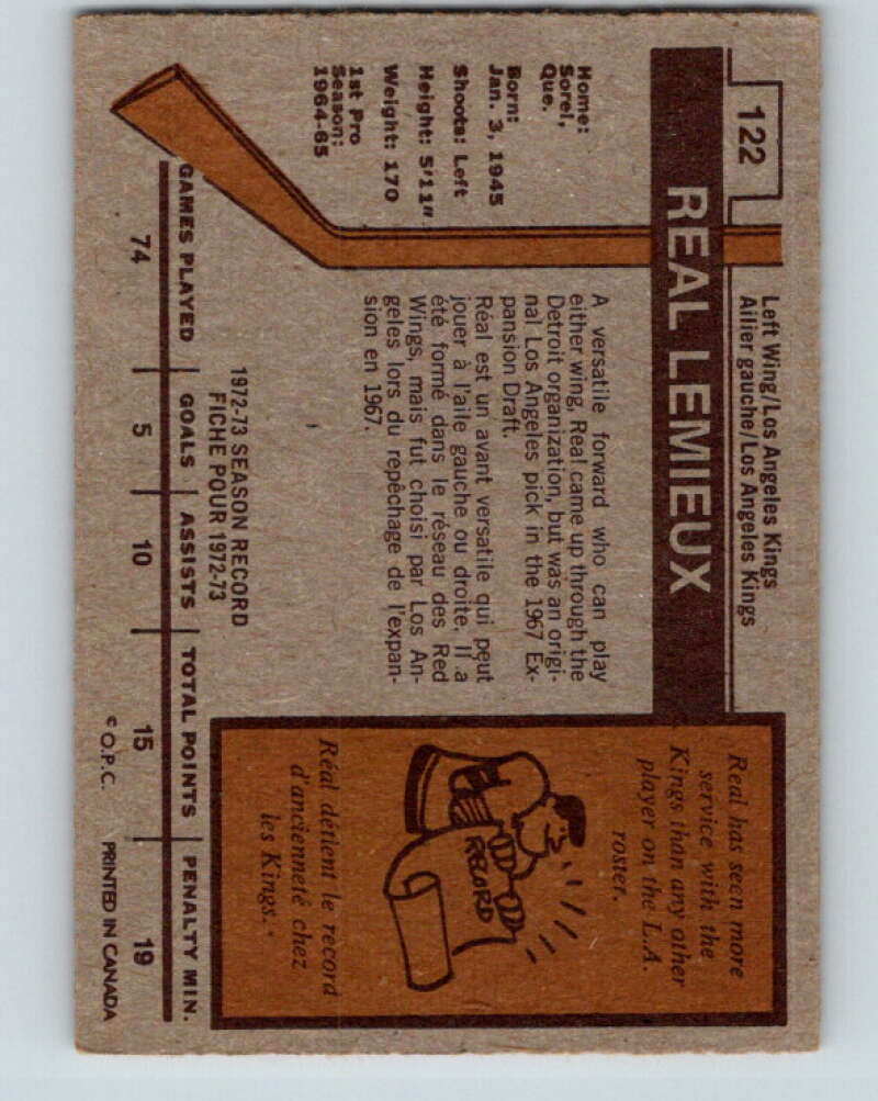 1973-74 O-Pee-Chee #122 Real Lemieux  Los Angeles Kings  V8396