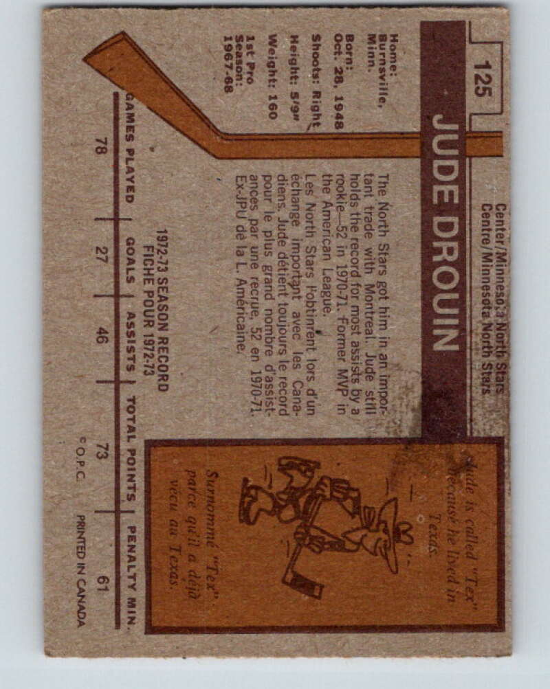 1973-74 O-Pee-Chee #125 Jude Drouin  Minnesota North Stars  V8403