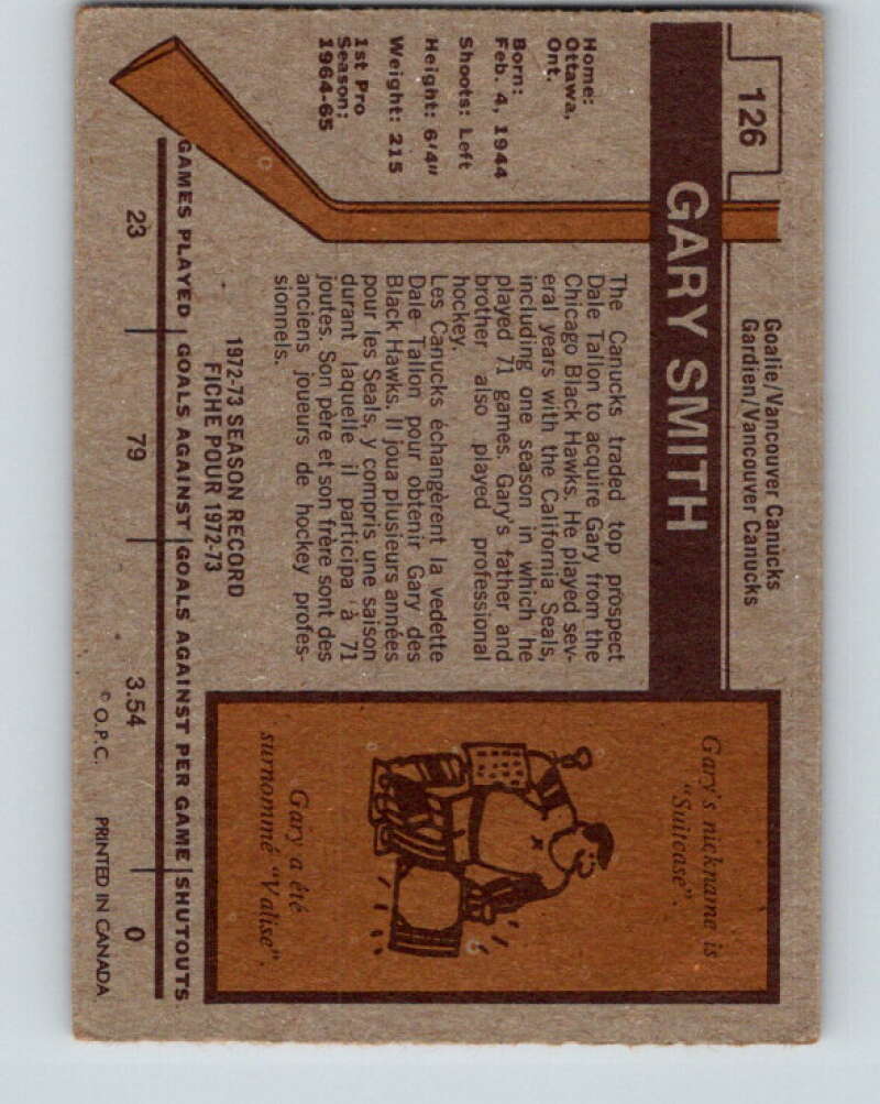 1973-74 O-Pee-Chee #126 Gary Smith  Vancouver Canucks  V8405