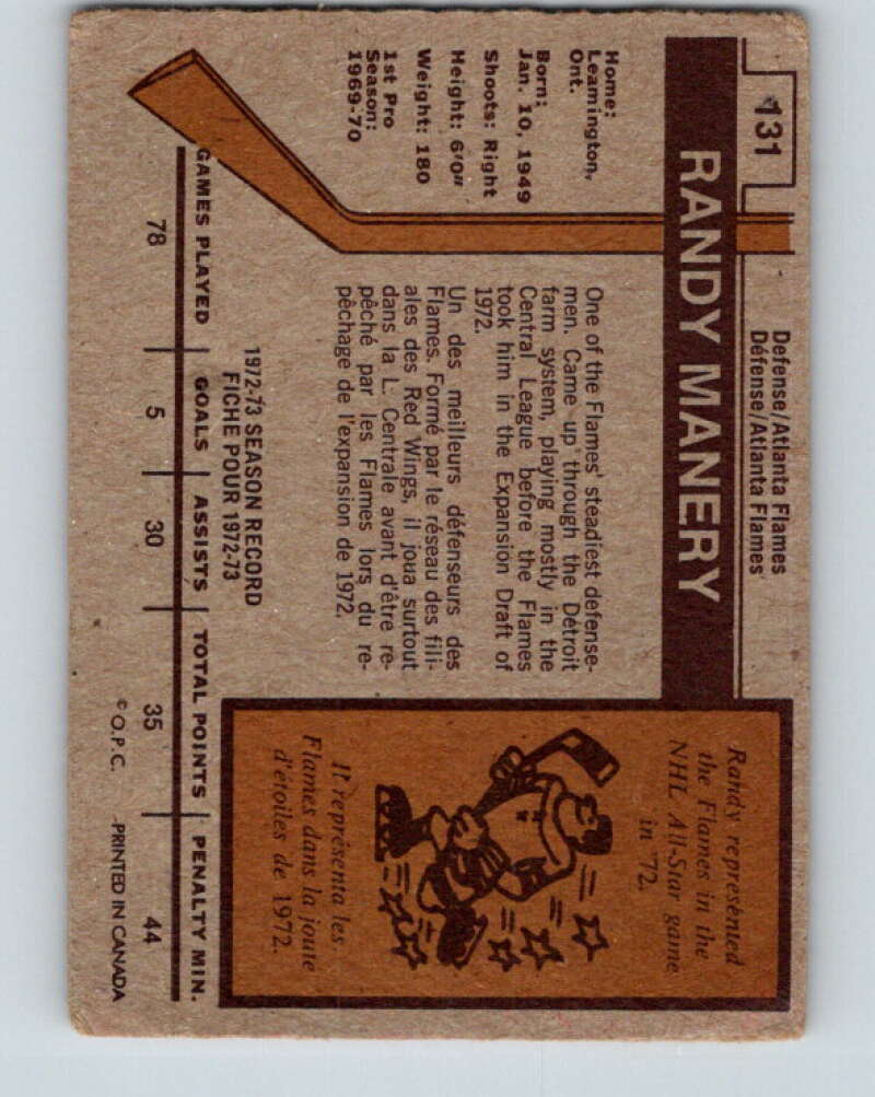 1973-74 O-Pee-Chee #131 Randy Manery  Atlanta Flames  V8418