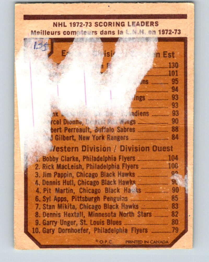 1973-74 O-Pee-Chee #135 Bobby Clarke LL Bruins/Flyers  V8430