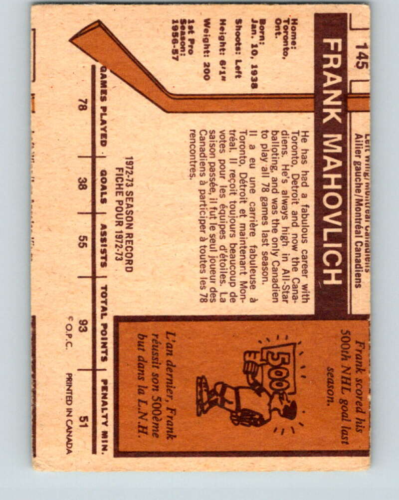 1973-74 O-Pee-Chee #145 Frank Mahovlich  Montreal Canadiens  V8441