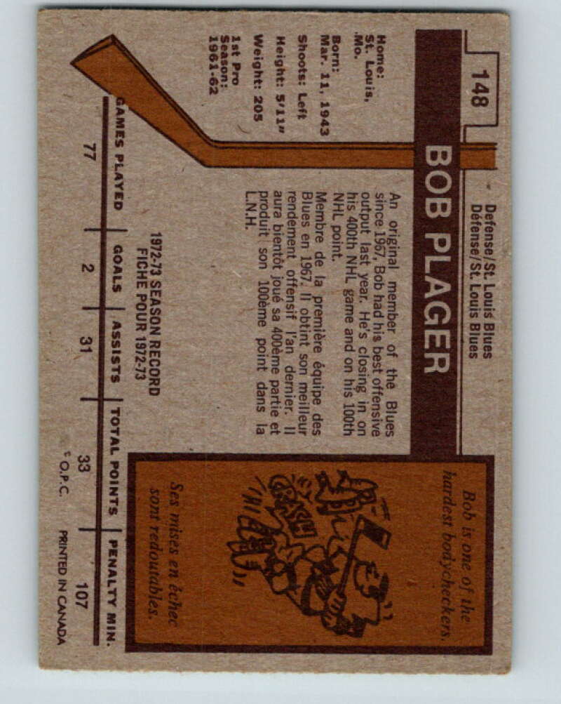 1973-74 O-Pee-Chee #148 Bob Plager  St. Louis Blues  V8446