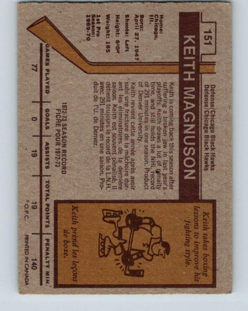 1973-74 O-Pee-Chee #151 Keith Magnuson  Chicago Blackhawks  V8454