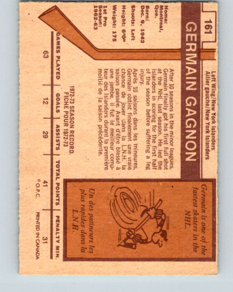 1973-74 O-Pee-Chee #161 Germain Gagnon  New York Islanders  V8469