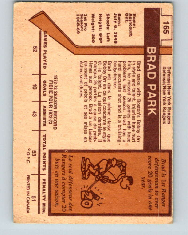 1973-74 O-Pee-Chee #165 Brad Park  New York Rangers  V8480