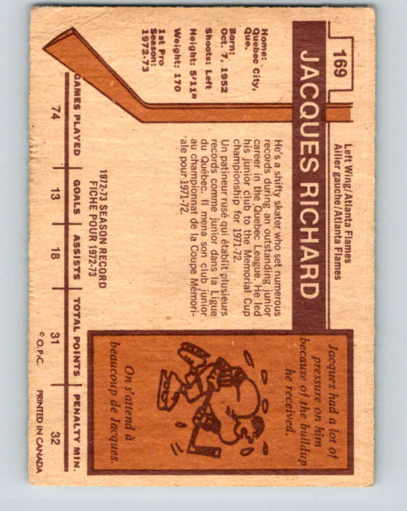 1973-74 O-Pee-Chee #169 Jacques Richard  Atlanta Flames  V8486