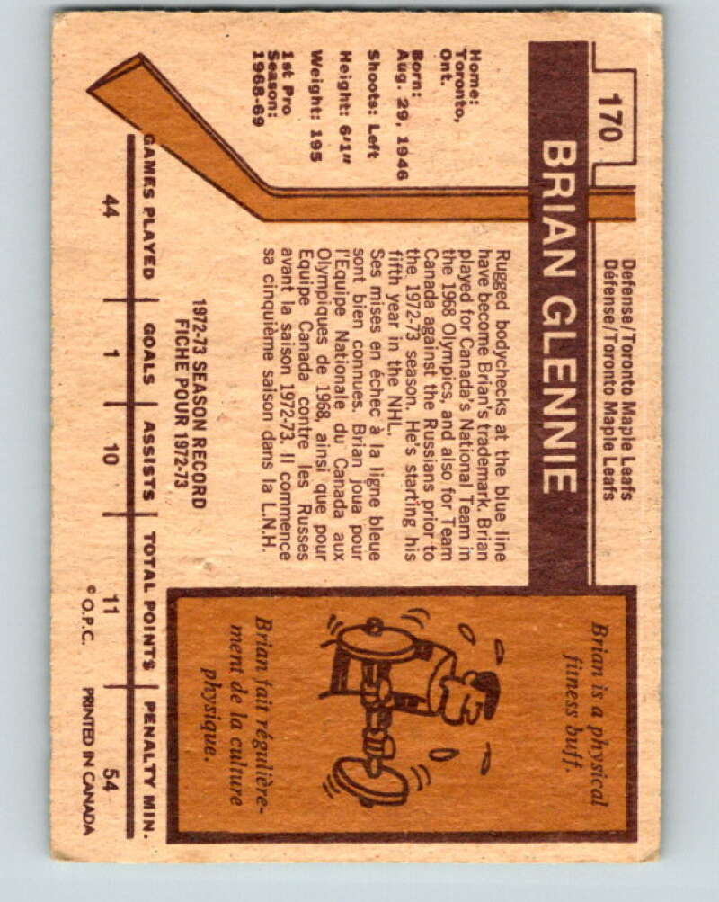 1973-74 O-Pee-Chee #170 Brian Glennie  Toronto Maple Leafs  V8489