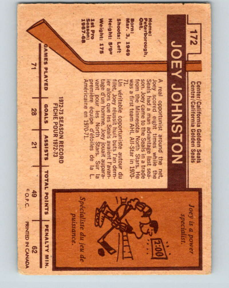 1973-74 O-Pee-Chee #172 Joey Johnston  California Golden Seals  V8490