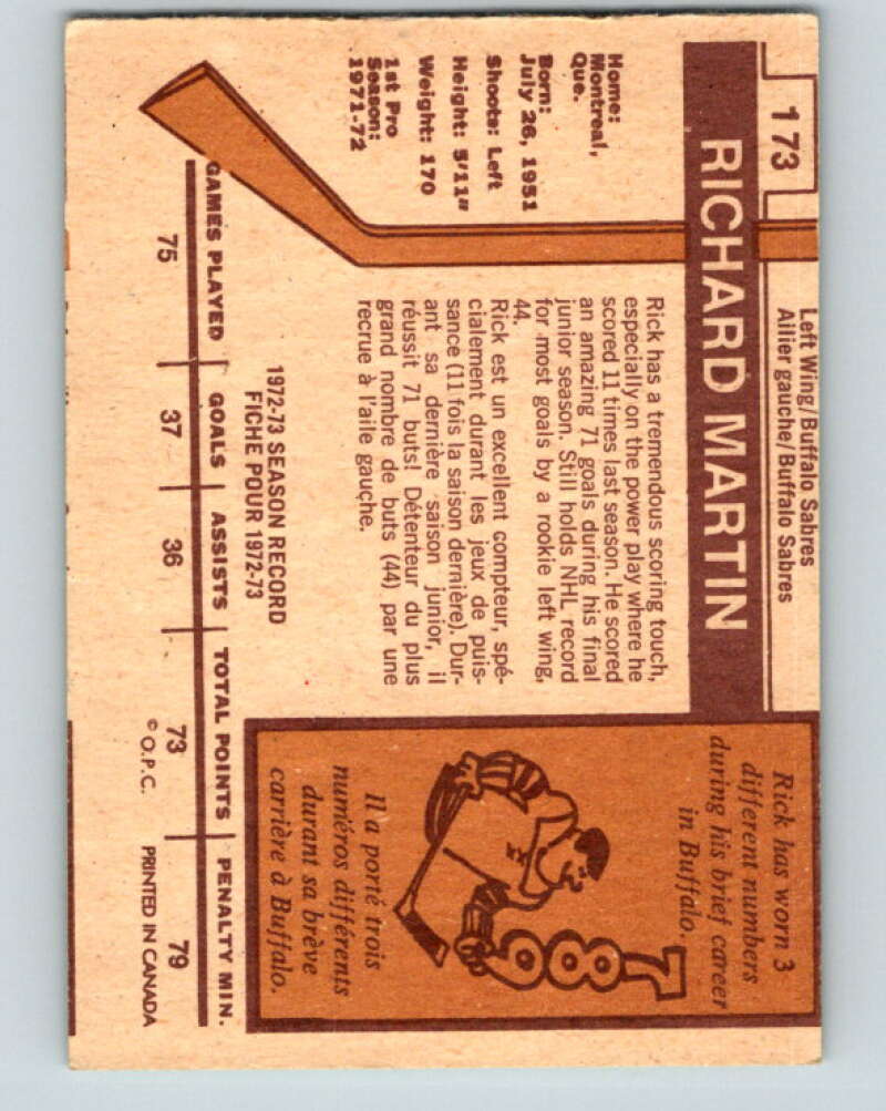 1973-74 O-Pee-Chee #173 Rick Martin  Buffalo Sabres  V8492