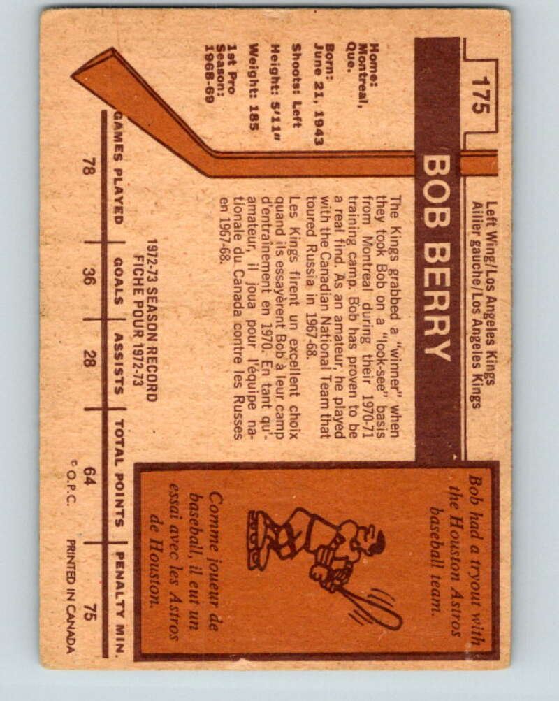 1973-74 O-Pee-Chee #175 Bob Berry  Los Angeles Kings  V8495