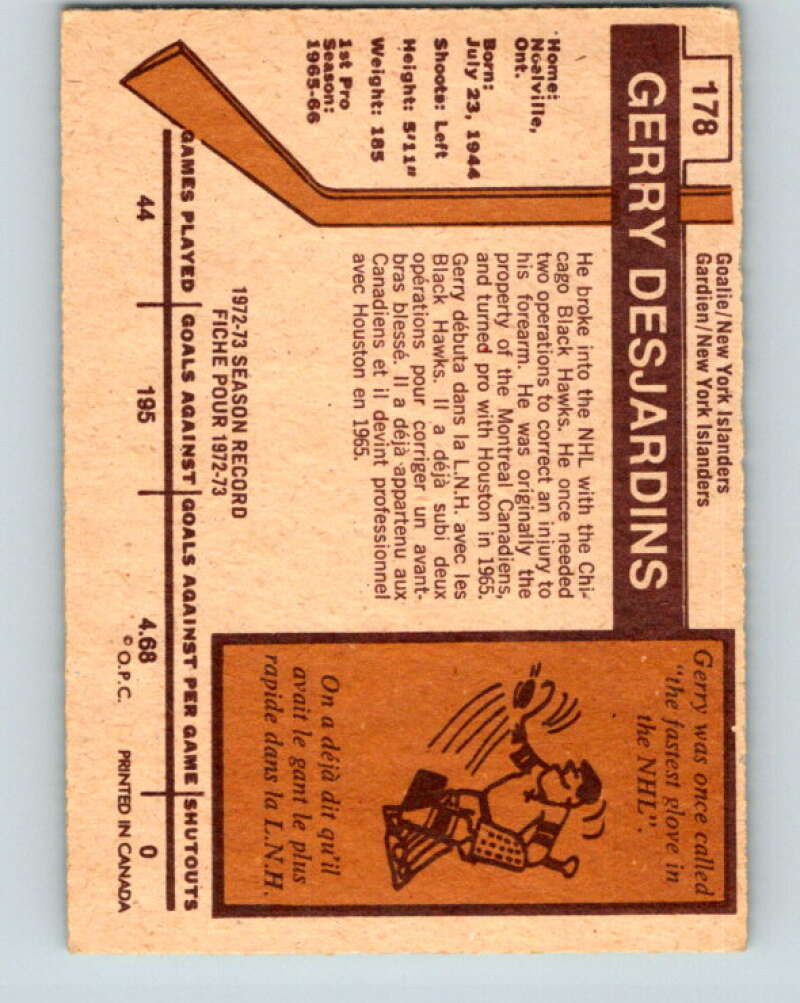 1973-74 O-Pee-Chee #178 Gerry Desjardins  New York Islanders  V8500